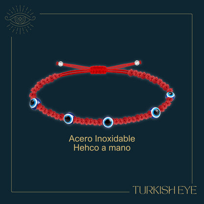 Pulsera Ojo turco Acero con Cordon Rojo
