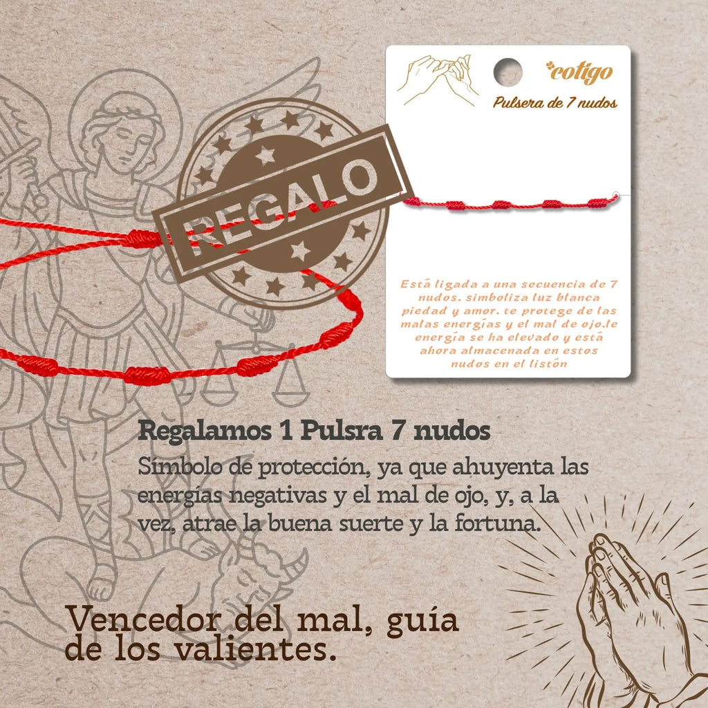 Pulsera 7 Nudos con San Miguel Dorado acabado