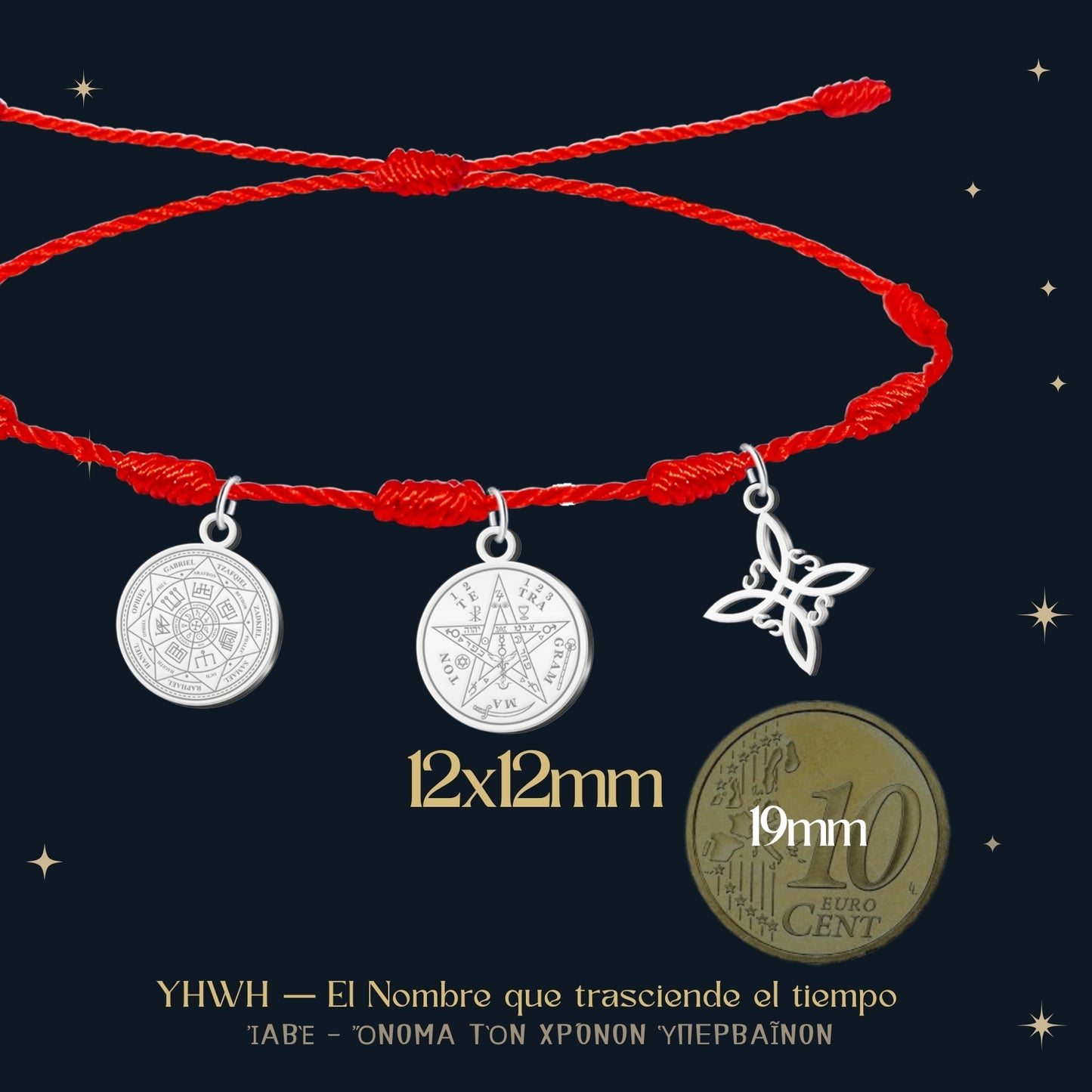 Pulsera 7 nudos con Nudo de Bruja y Tetragramatón, y 7 Arcángeles Plateado Acero Inoxidable