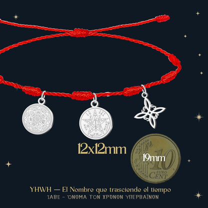 Pulsera 7 nudos con Nudo de Bruja y Tetragramatón, y 7 Arcángeles Plateado Acero Inoxidable