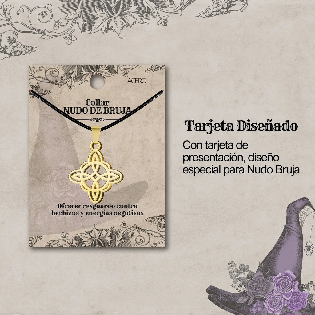 Colgante Nudo de Bruja Acero Dorado detalle