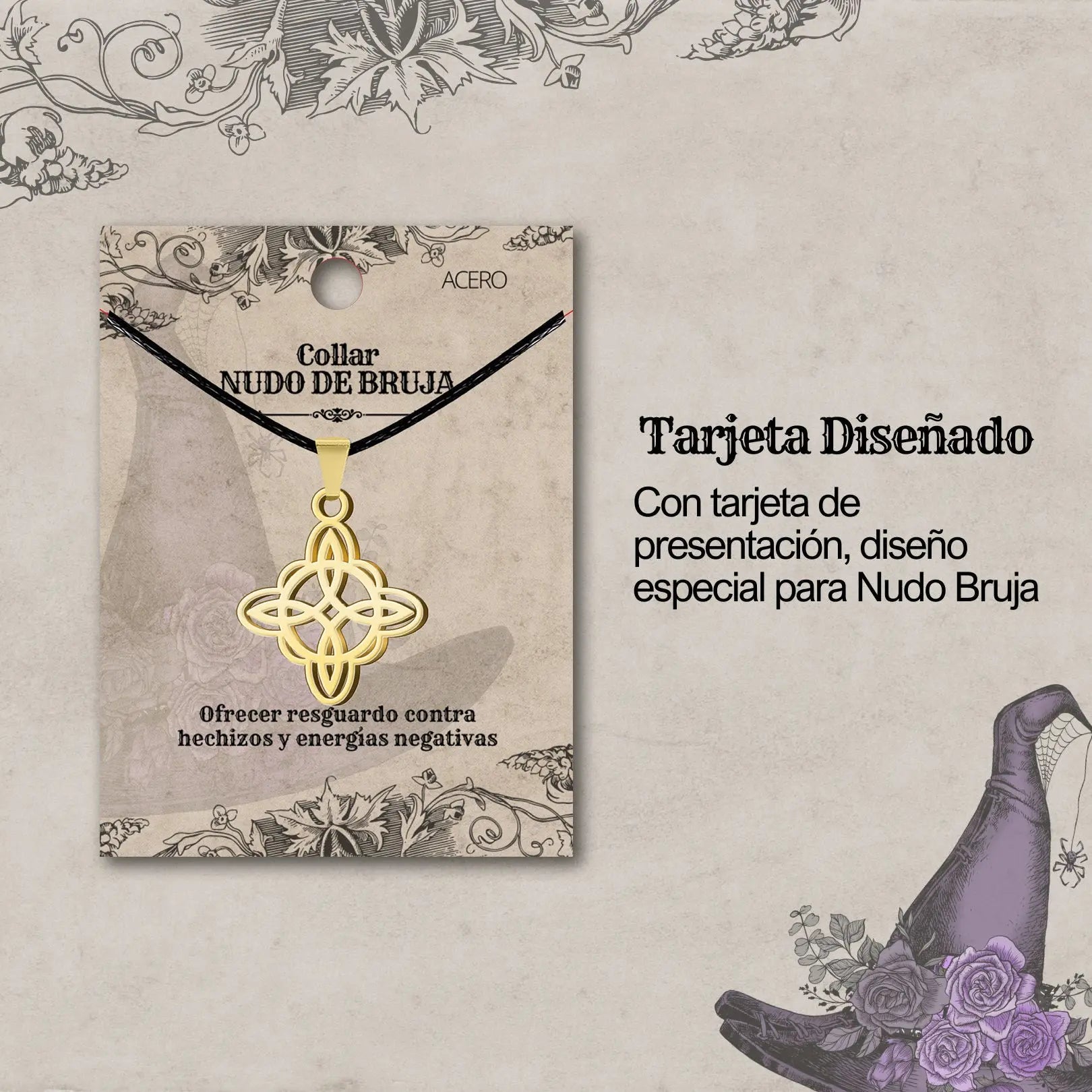 Colgante Nudo de Bruja Acero Inoxidable Dorado - cotigo