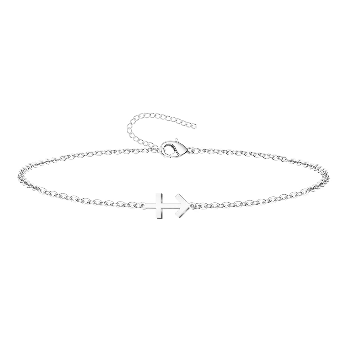 Pulsera de cadena fina plateada de acero inoxidable con amuleto de Cruz contra el Mal y cierre ajustable.