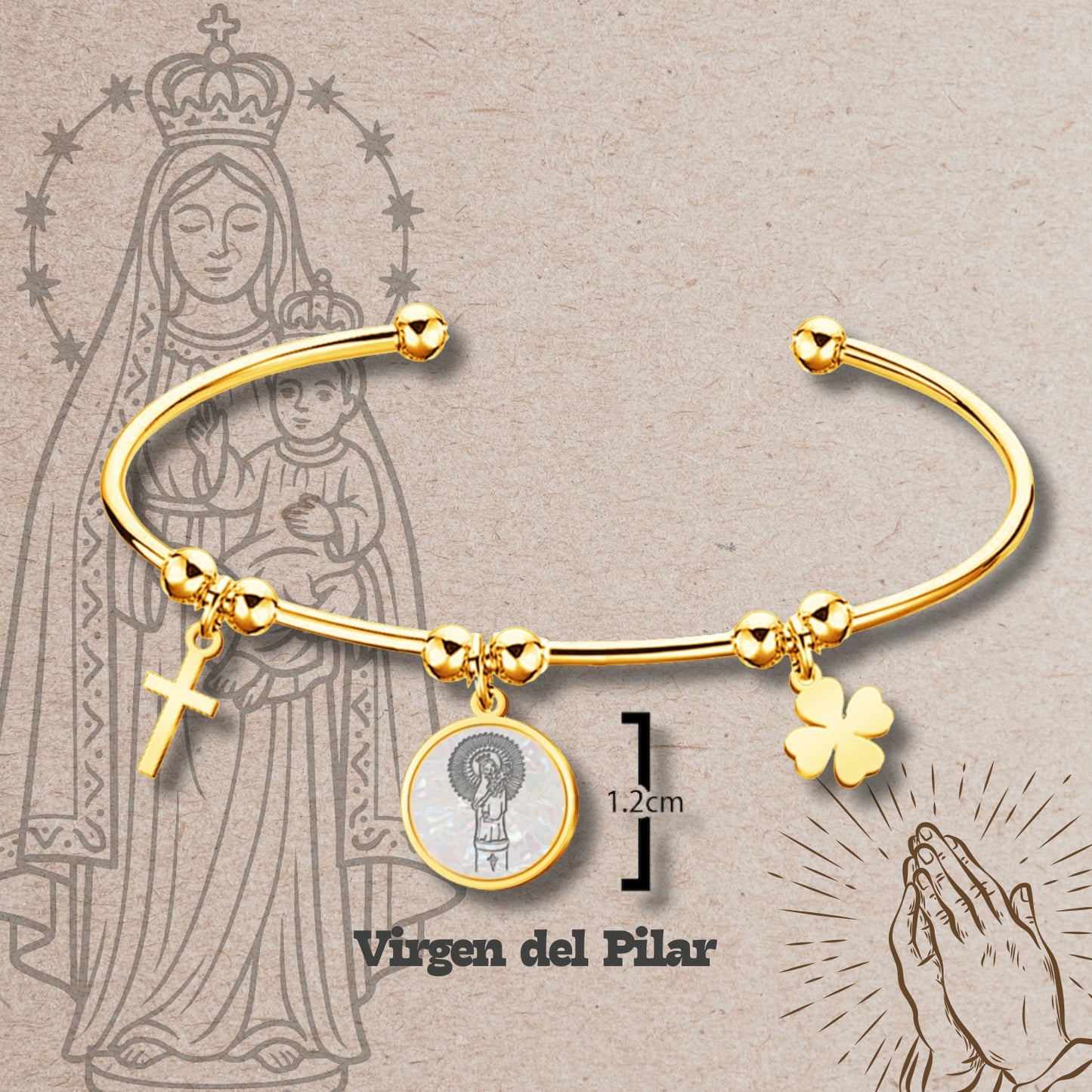 Brazalete Virgen de Pilar Acero dorado