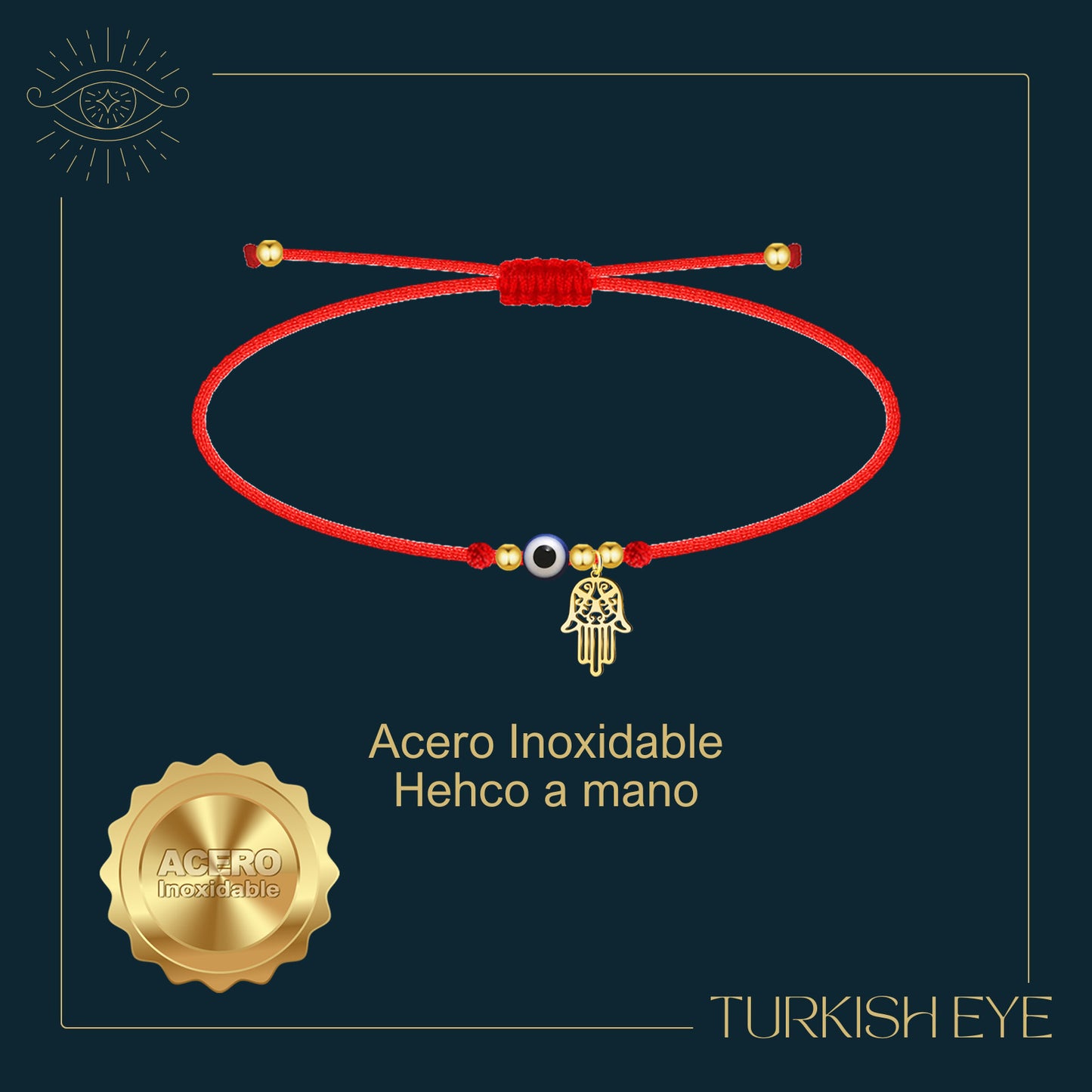 Pulsera Ojo Turco Acero Inoxidable | Amuleto contra la envidia y energías negativas + Regalo Pulsera 7 Nudos