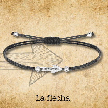 Pulsera Hilo Encerado con La flecha Camino de Santiago Acero Plateado
