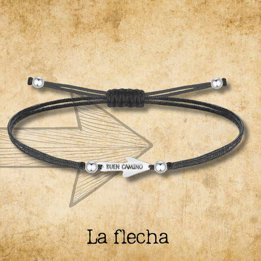 Pulsera Hilo Encerado con La flecha Camino de Santiago Acero Plateado
