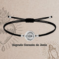 Pulsera Hilo Encerado con CORAZON DE JESUS color Plateado - cotigo