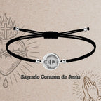 Pulsera Hilo Encerado con CORAZON DE JESUS color Plateado - cotigo