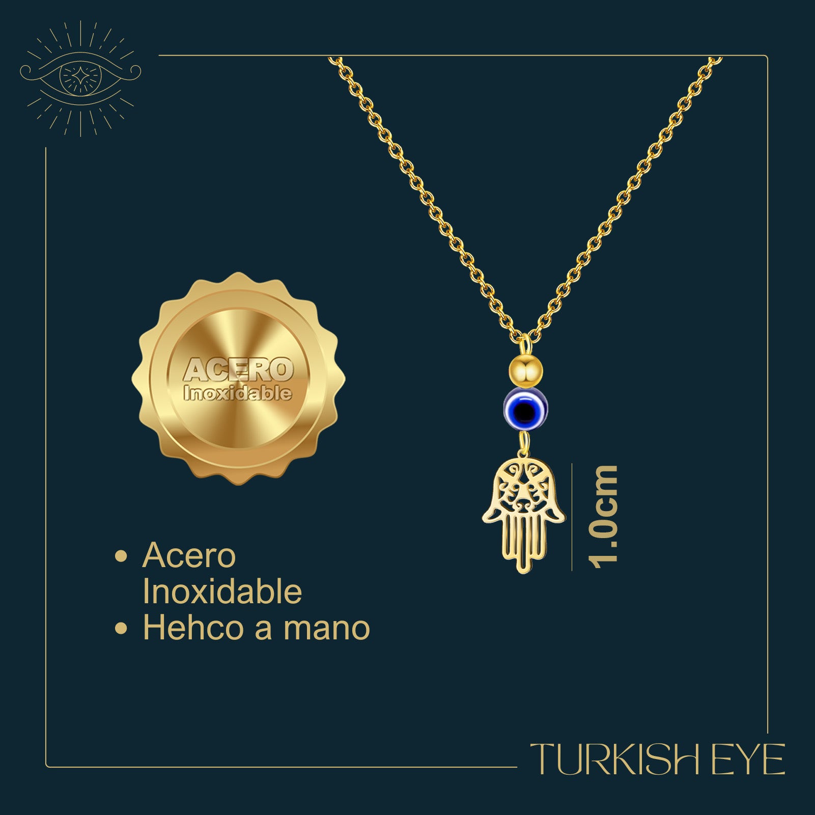 Collar Ojo Turco Acero Inoxidable | Amuleto contra el mal de ojo y energías negativas + Regalo Pulsera 7 Nudos - cotigo