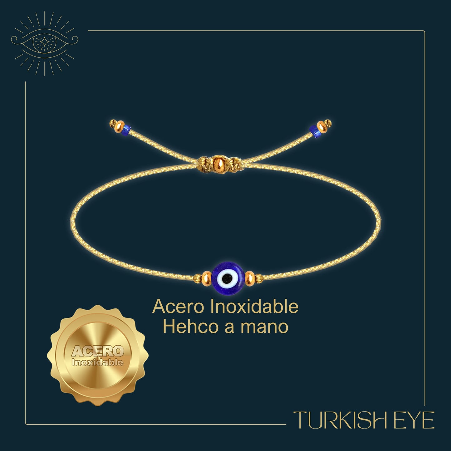 Pulsera Ojo Turco Acero Inoxidable | Amuleto contra la envidia y energías negativas + Regalo Pulsera 7 Nudos