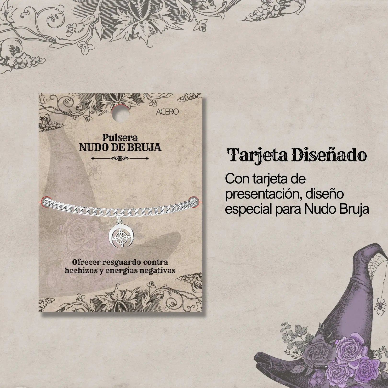 Pulsera Nudo de Bruja con Luna en Acero inoxidable - cotigo