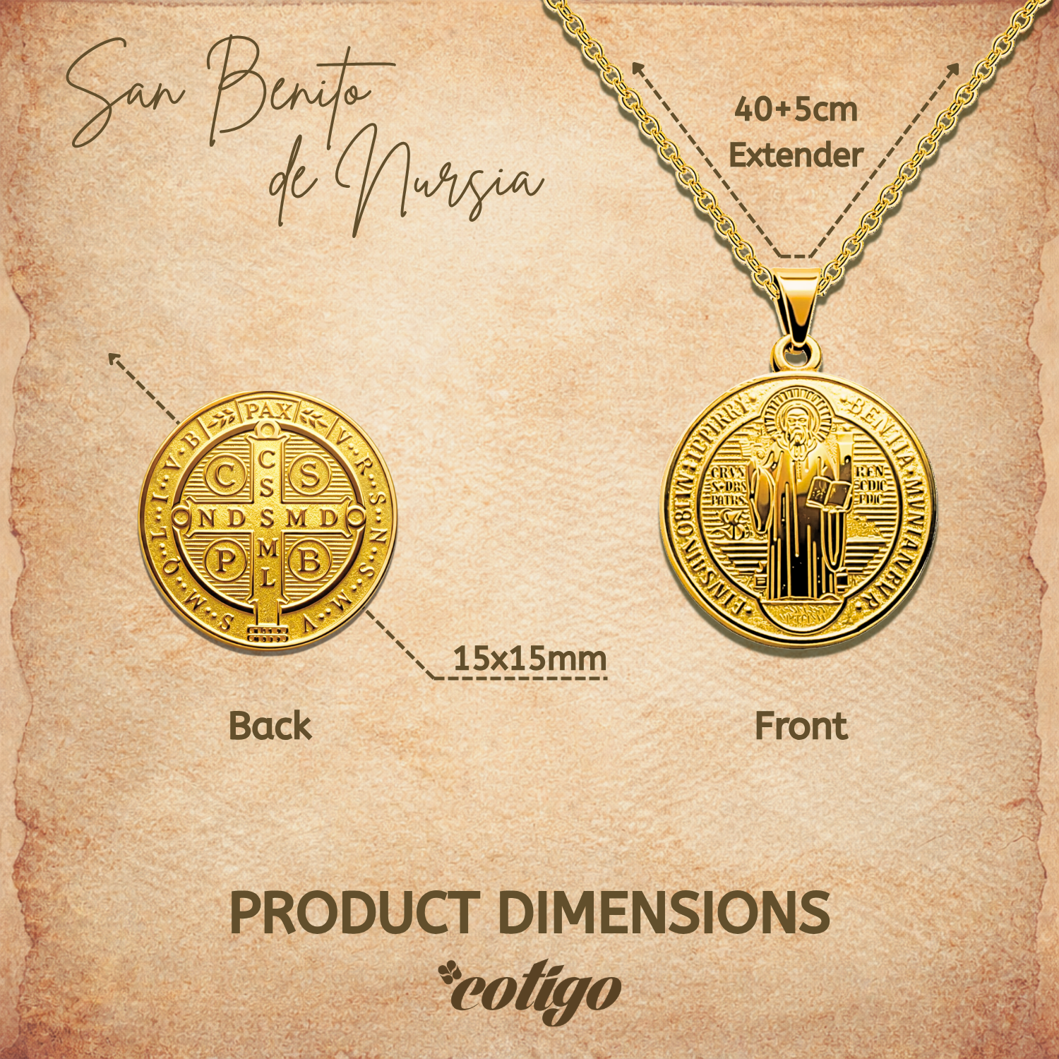 Collar con Medalla de San Benito en Acero diseño