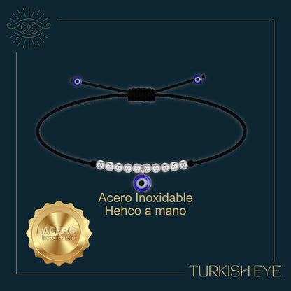 Pulsera Ojo turco Acero con Cordon Hilo encerado