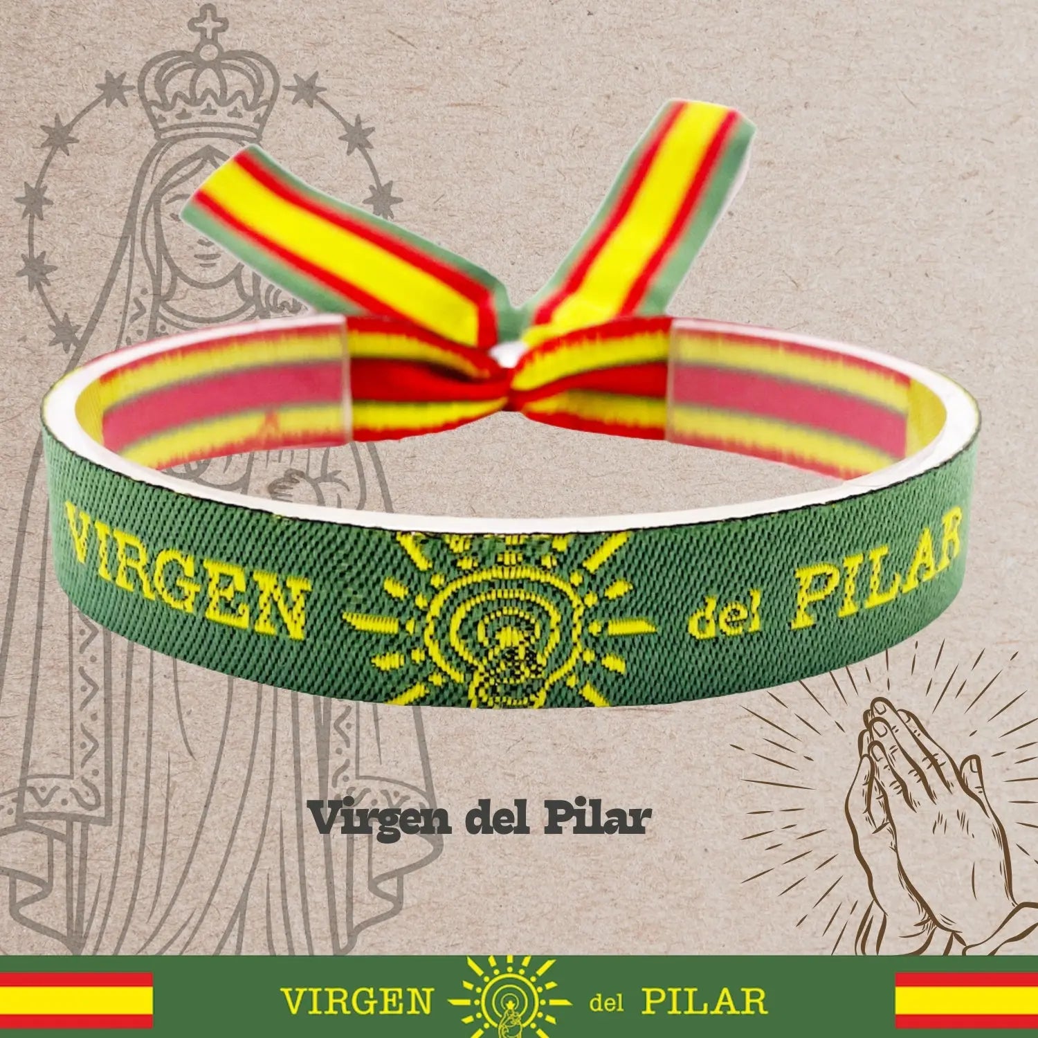 Pulsera de Tela Virgen del Pilar Verde detalle