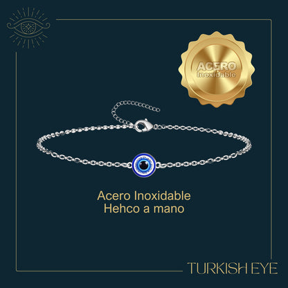 Pulsera Ojo Turco Acero Inoxidable | Amuleto contra la envidia y energías negativas + Regalo Pulsera 7 Nudos