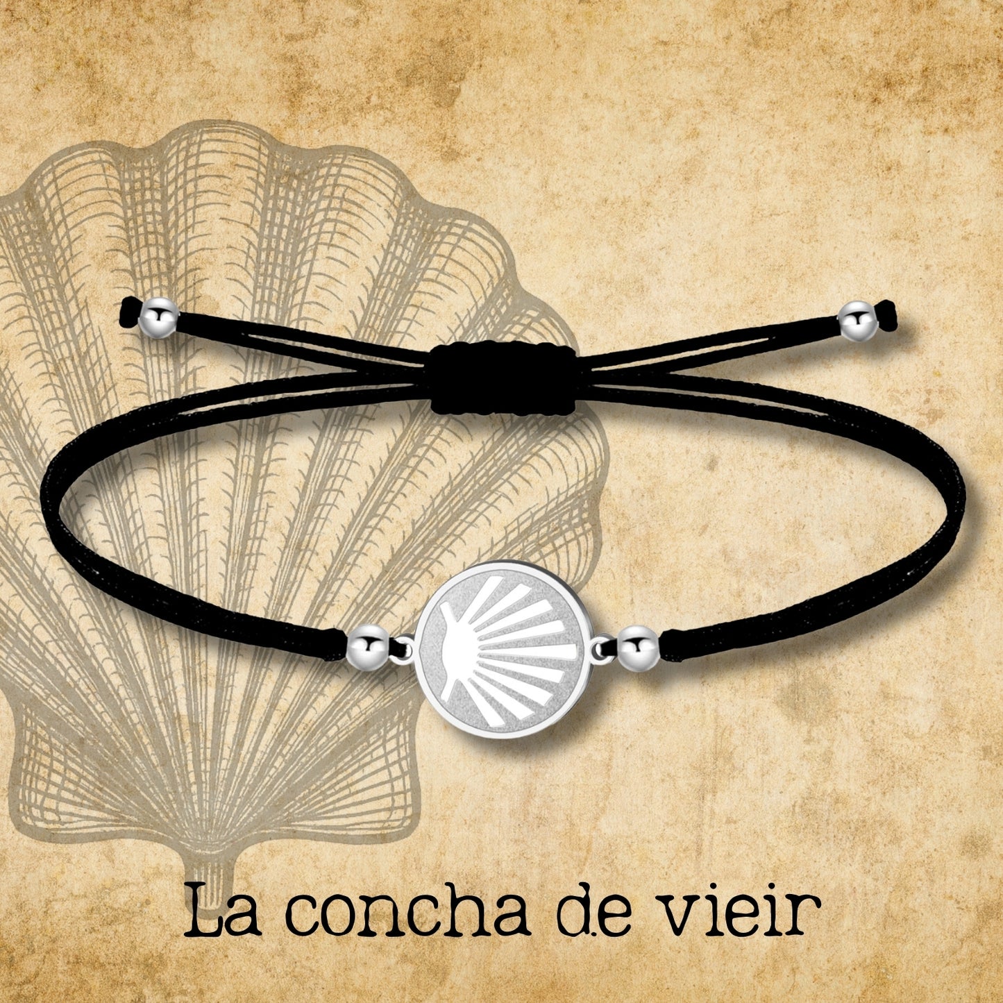 Pulsera Hilo Encerado con La concha de vieir color Plateado