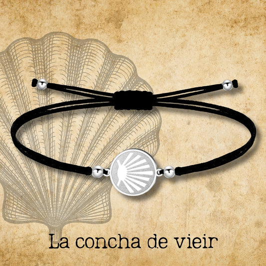 Pulsera Hilo Encerado con La concha de vieir color Plateado