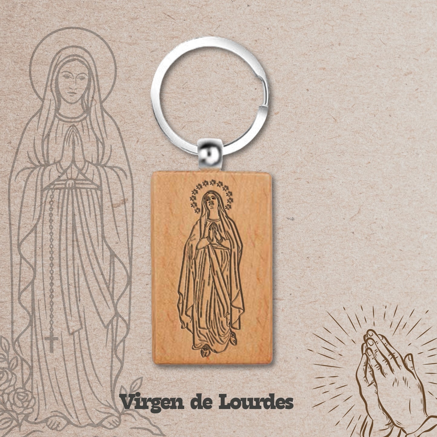 Llavero de Madera con VIRGEN LOURDES