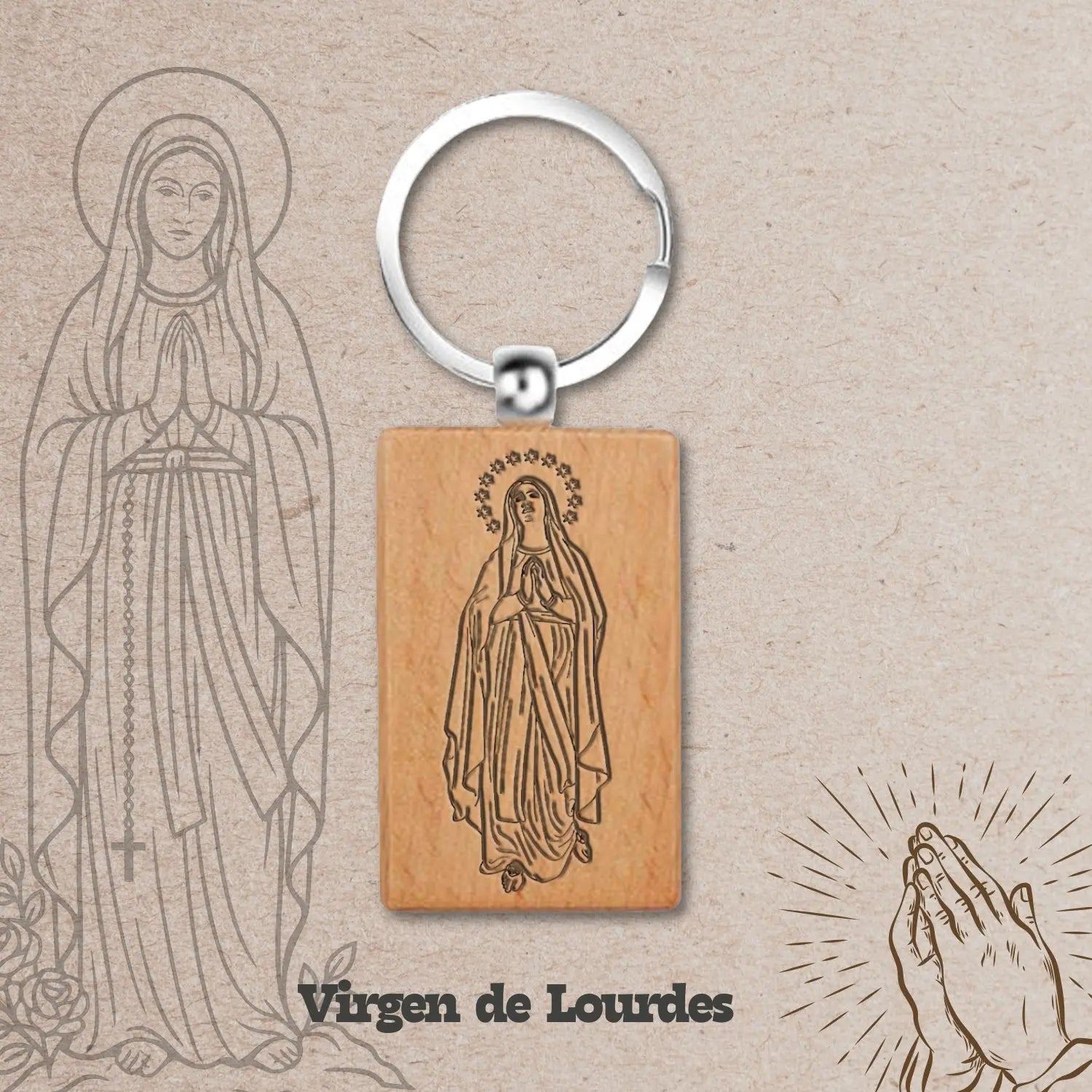 Llavero de Madera con Virgen de Lourdes - cotigo