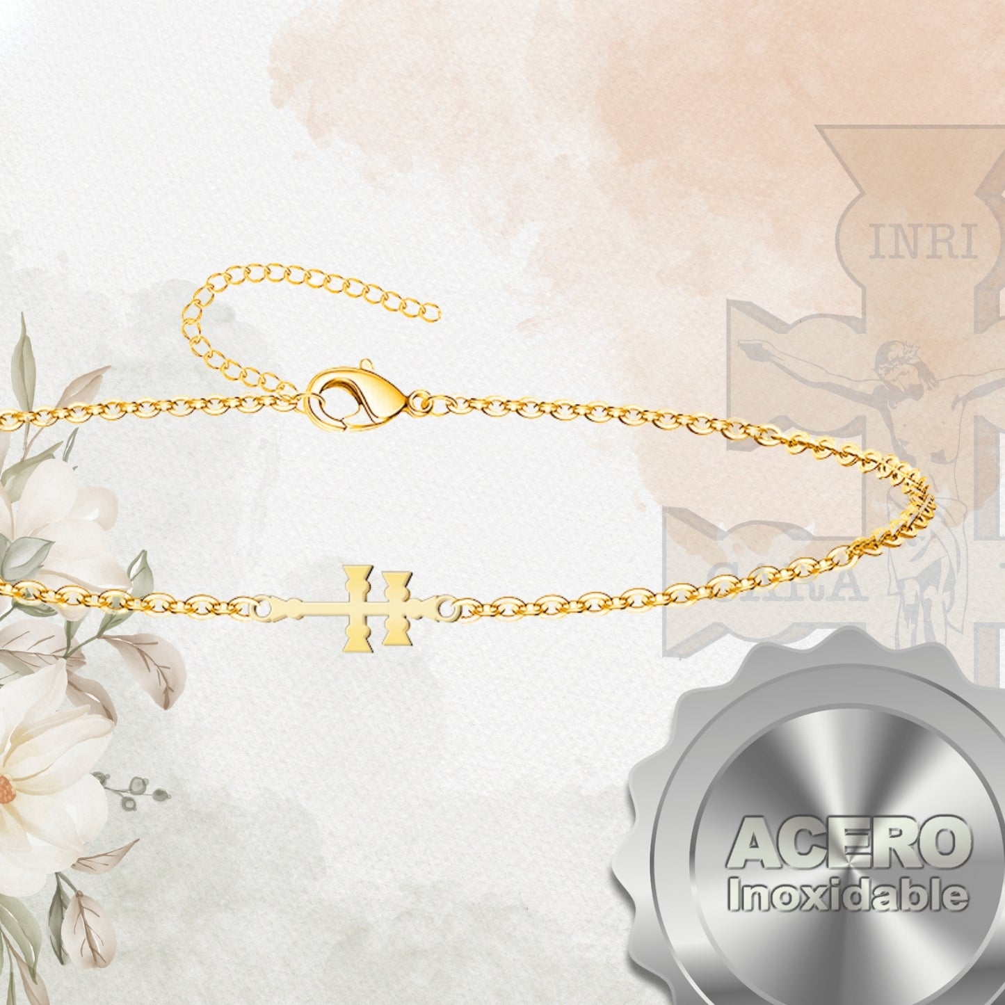 Pulsera Cruz de Caravaca ✝️ | Acero inoxidable hecho a mano | Con tarjeta diseñada | Suerte y protección 🍀