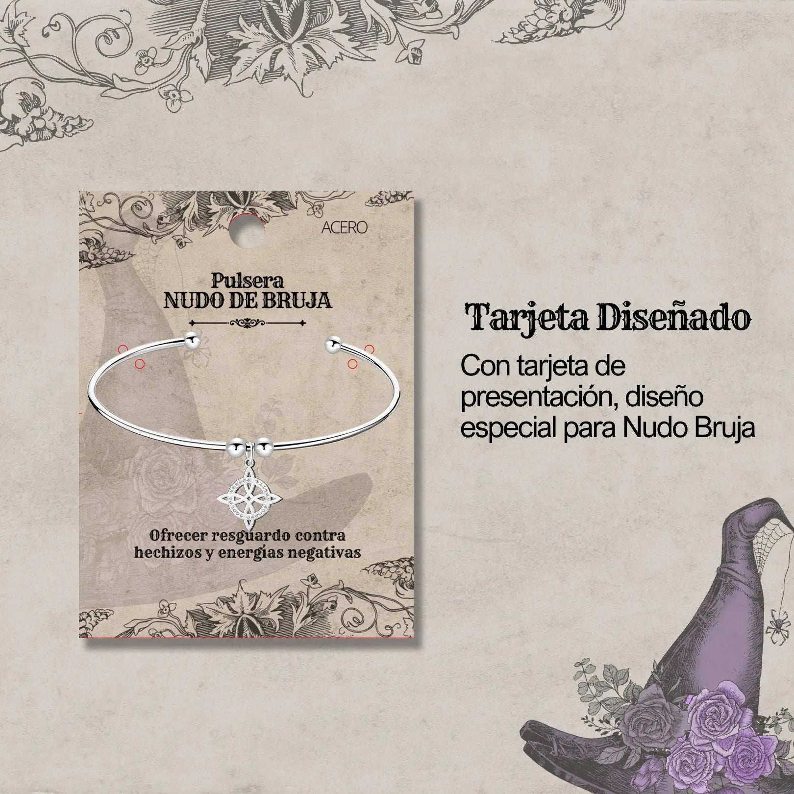 Brazalete Nudo de Bruja Acero Inoxidable Plateado - cotigo