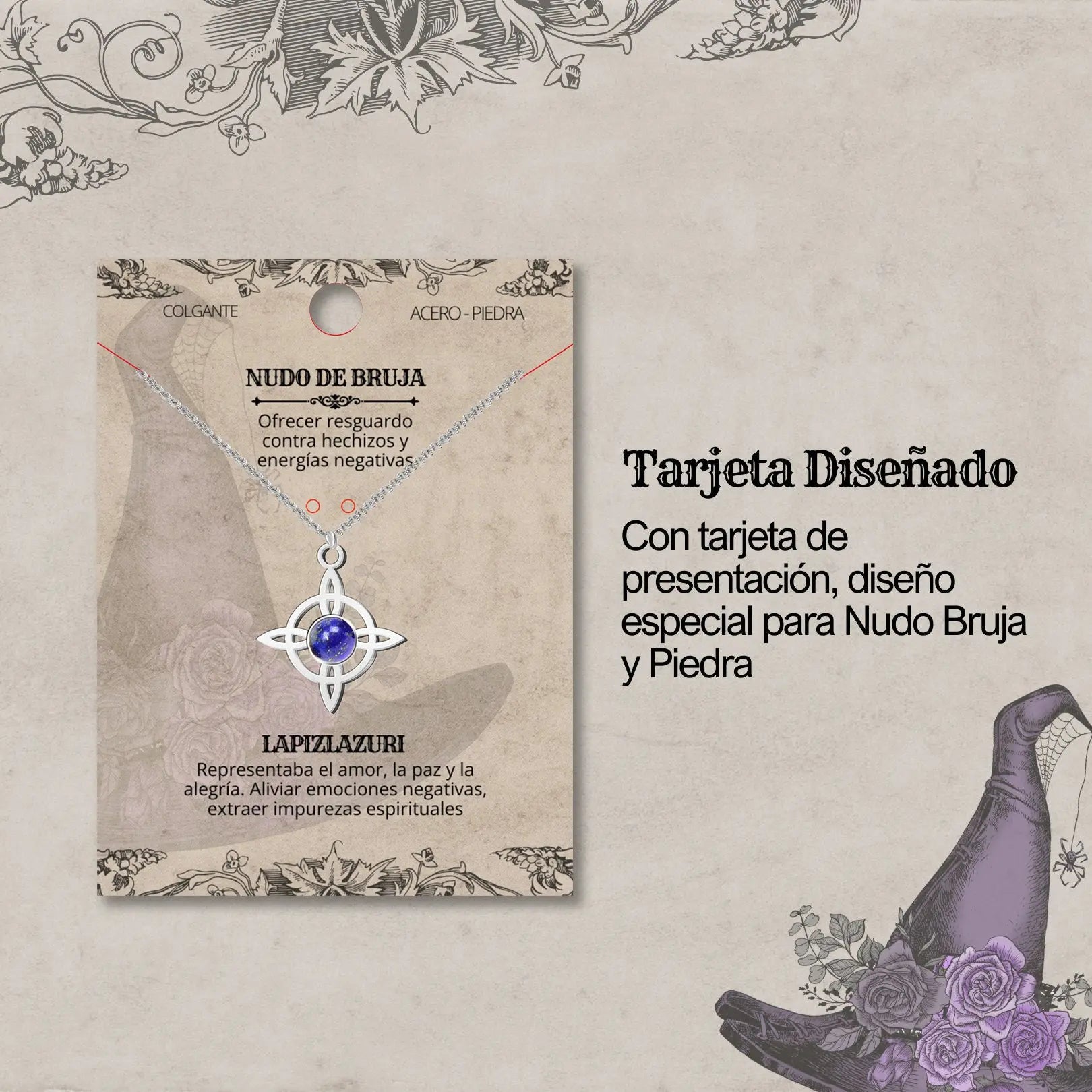 Colgante Nudo de Bruja Acero con Lapislazuli - cotigo