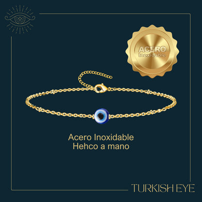 Pulsera Ojo Turco Acero Inoxidable | Amuleto contra la envidia y energías negativas + Regalo Pulsera 7 Nudos