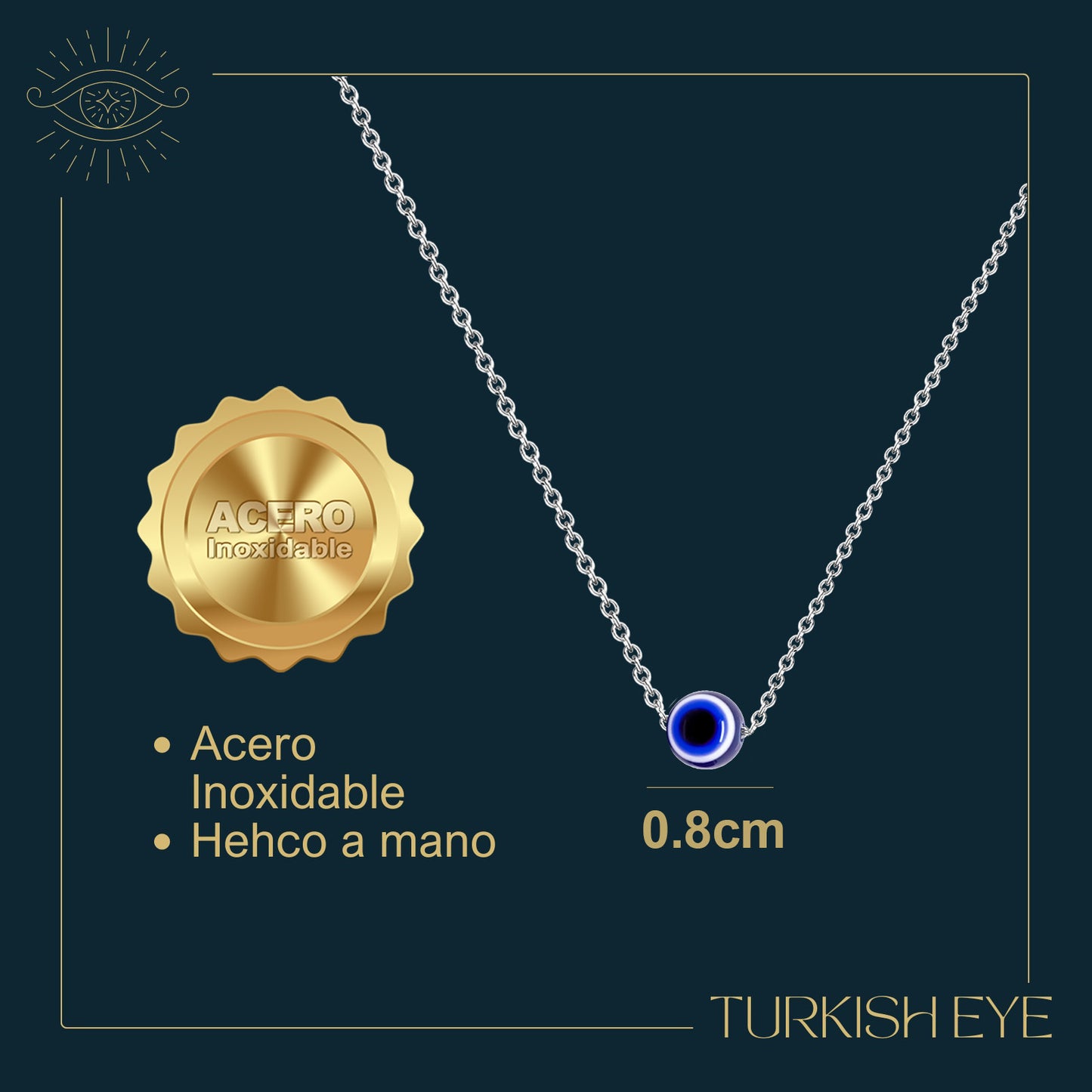 Collar Ojo Turco Acero Inoxidable | Amuleto contra el mal de ojo y energías negativas + Regalo Pulsera 7 Nudos