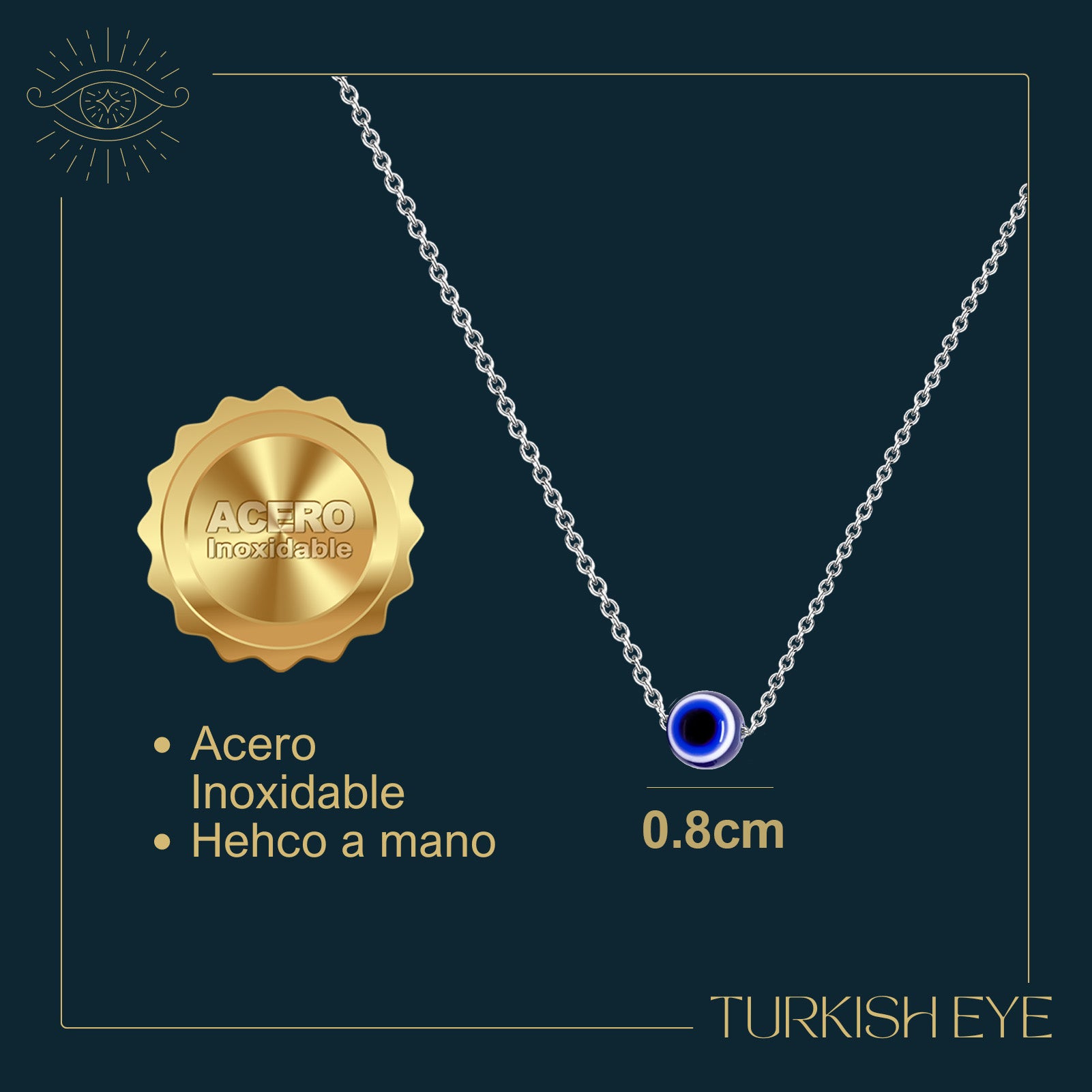 Collar Ojo Turco Acero Inoxidable | Amuleto contra el mal de ojo y energías negativas + Regalo Pulsera 7 Nudos - cotigo