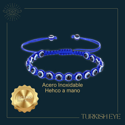 Pulsera Ojo Turco Acero Inoxidable | Amuleto contra la envidia y energías negativas + Regalo Pulsera 7 Nudos