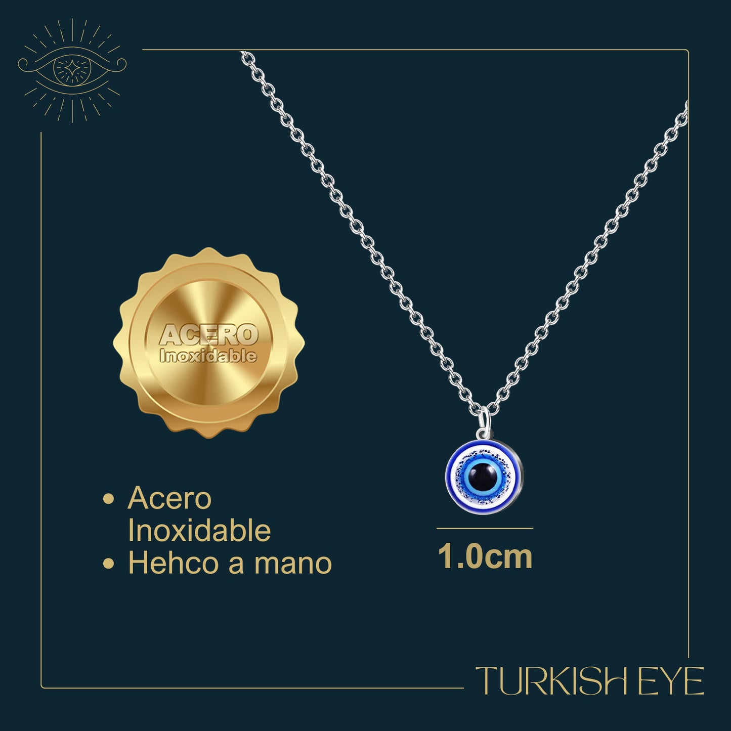 Collar Ojo Turco Acero Inoxidable | Amuleto contra el mal de ojo y energías negativas + Regalo Pulsera 7 Nudos