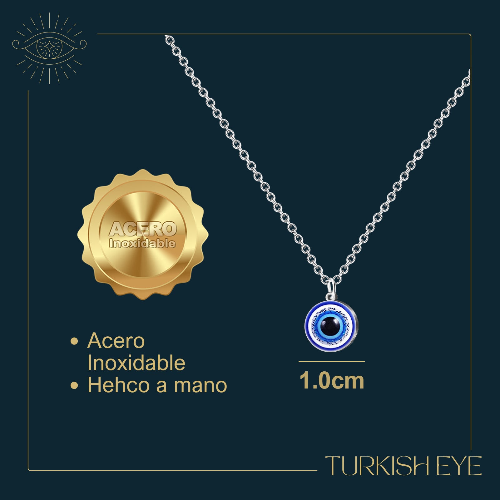 Collar Ojo Turco Acero Inoxidable | Amuleto contra el mal de ojo y energías negativas + Regalo Pulsera 7 Nudos - cotigo