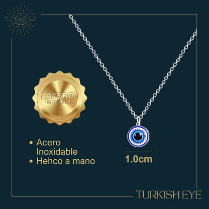 Collar Ojo Turco Acero Inoxidable | Amuleto contra el mal de ojo y energías negativas + Regalo Pulsera 7 Nudos