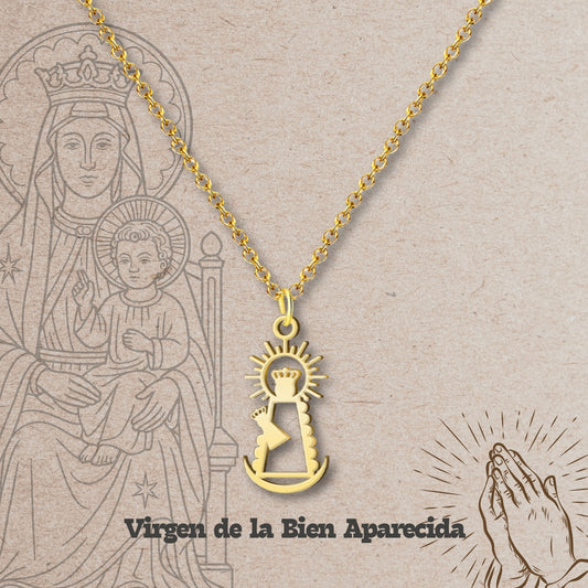 Colgante Virgen de la Bien Aparecida Acero Dorado