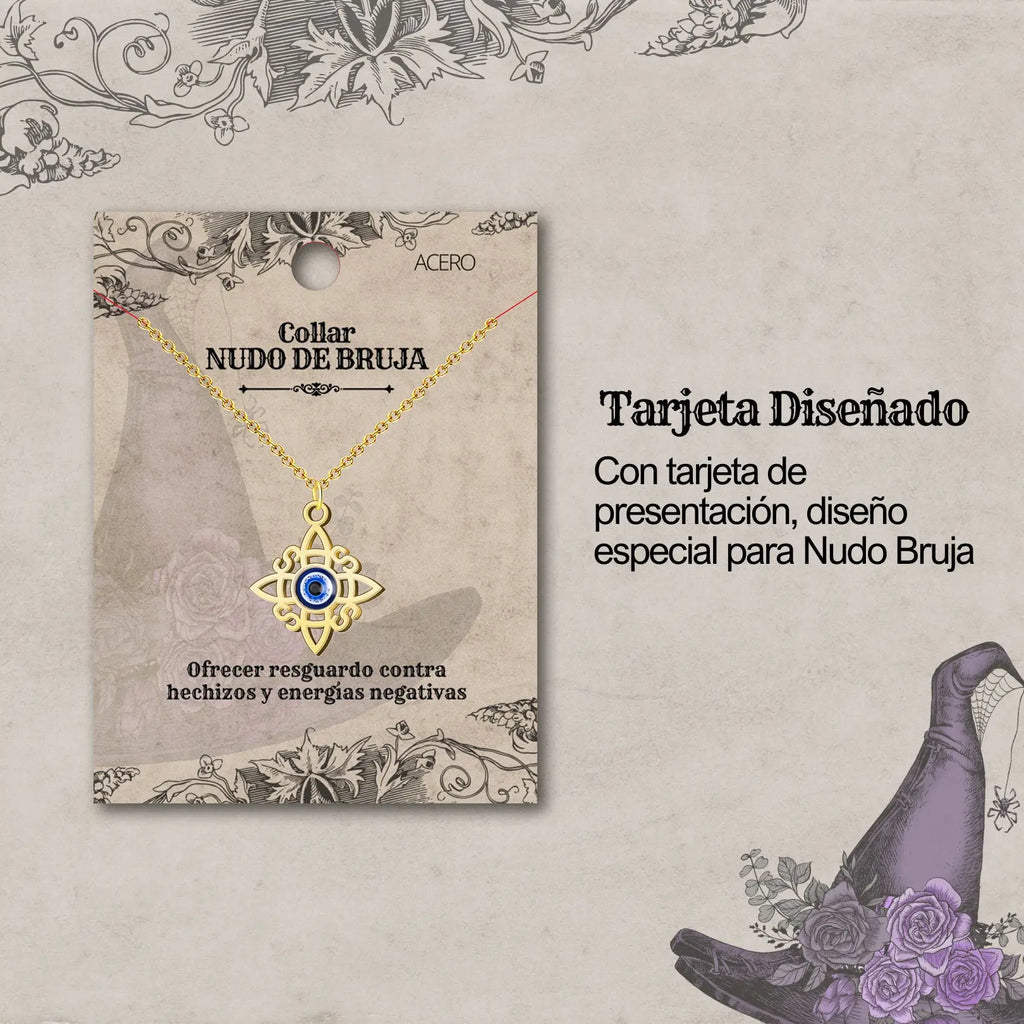 Colgante Nudo de Bruja con Ojo de Turco Acero Inoxidable Dorado - cotigo