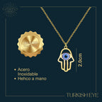 Collar Ojo Turco Acero Inoxidable | Amuleto contra el mal de ojo y energías negativas + Regalo Pulsera 7 Nudos - cotigo