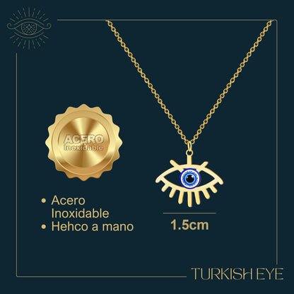 Collar Ojo Turco Acero Inoxidable | Amuleto contra el mal de ojo y energías negativas + Regalo Pulsera 7 Nudos
