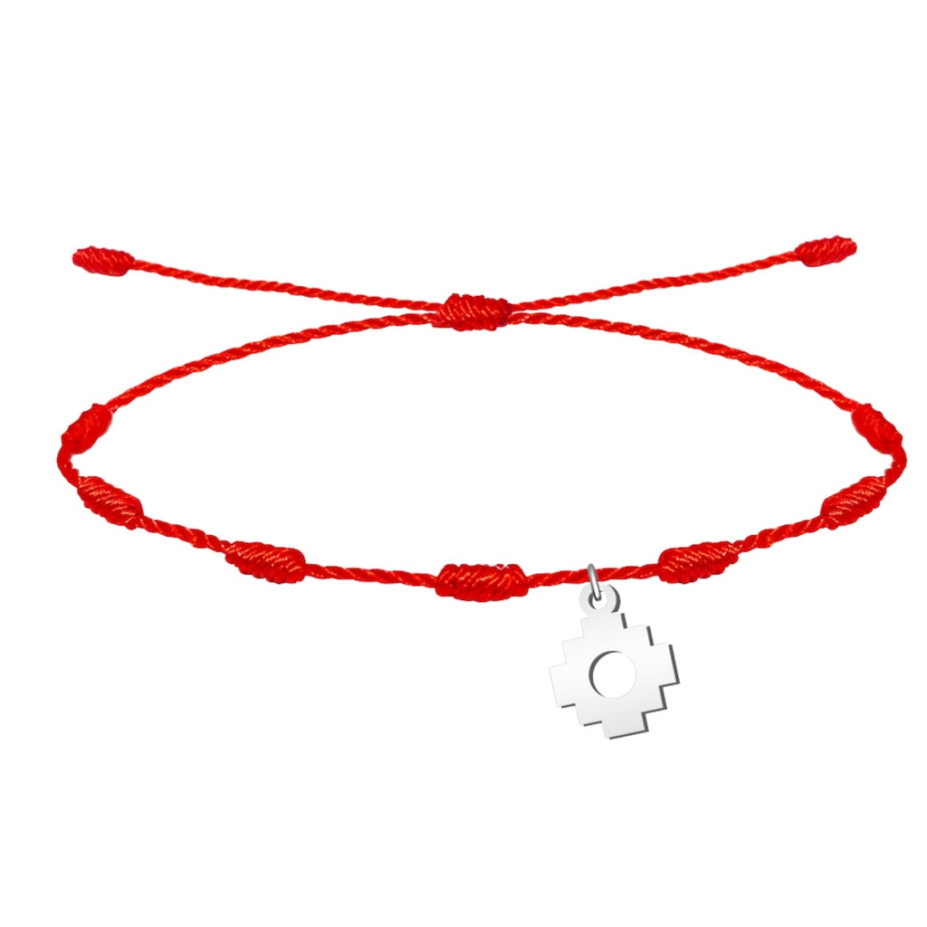 Pulsera 7 Nudos con Cruz Chacana en Acero Plateado