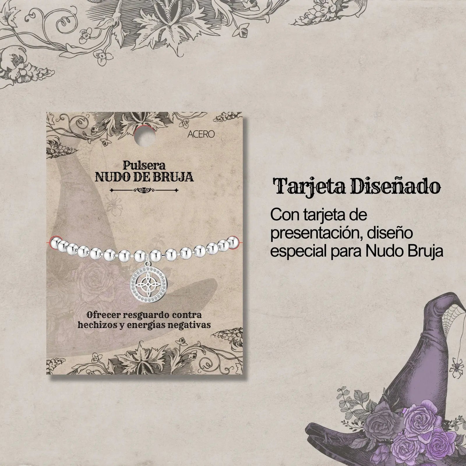 Pulsera Nudo de Bruja con Circonitas en Acero Plateado detalle