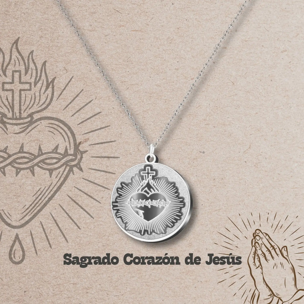 Colgante Acero CORAZON DE JESUS color Plateado - cotigo