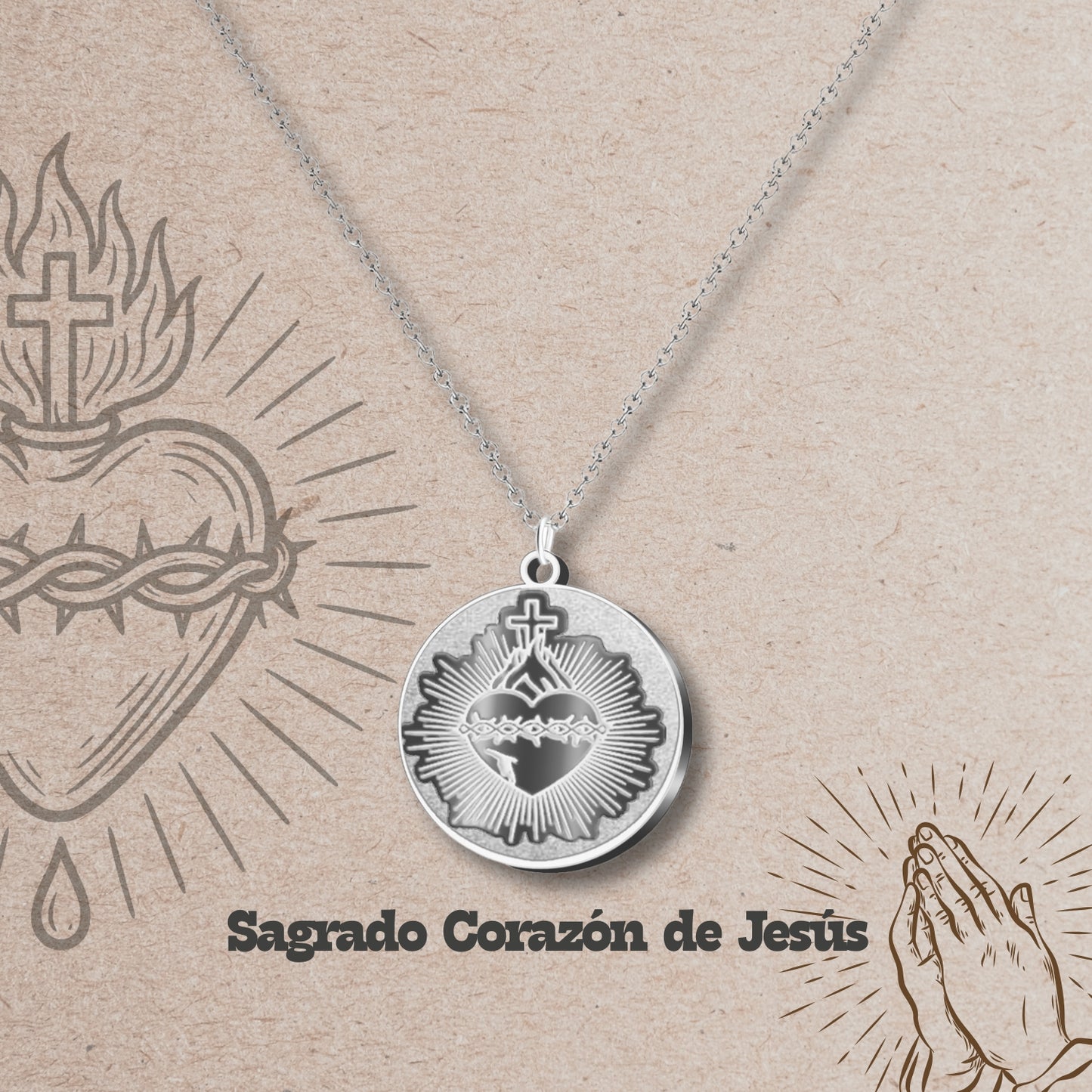 Colgante Acero CORAZON DE JESUS color Plateado