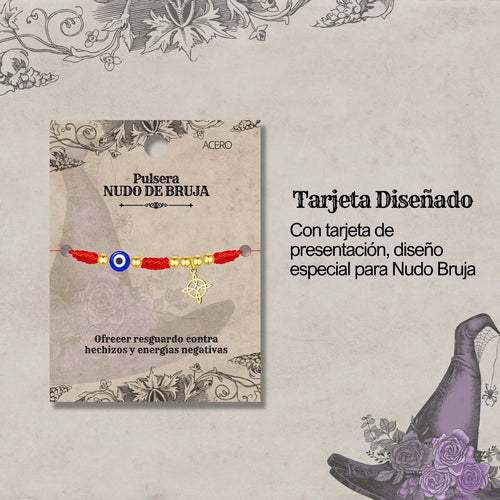 Pulsera 7 nudos Nudo de Bruja con Ojo Turco Acero Inoxidable Dorado - cotigo
