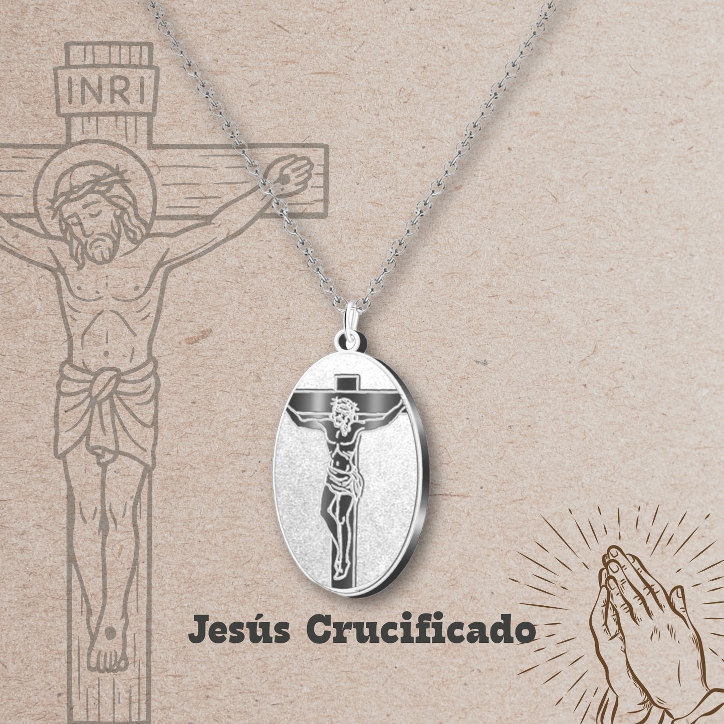 Colgante Acero Jesús Crucificado color Plateado