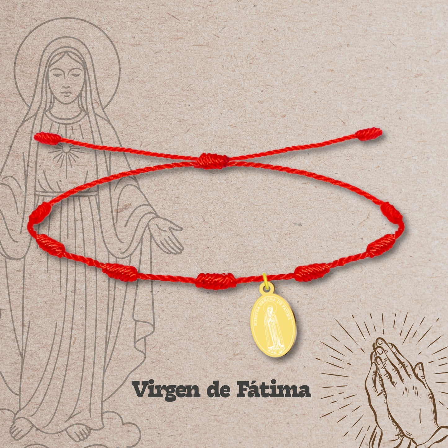 Pulsera 7 nudos con VIRGEN DE FATIMA Dorado