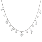 Collar plateado con siete piezas de las Islas Canarias identificadas por su nombre y circonitas