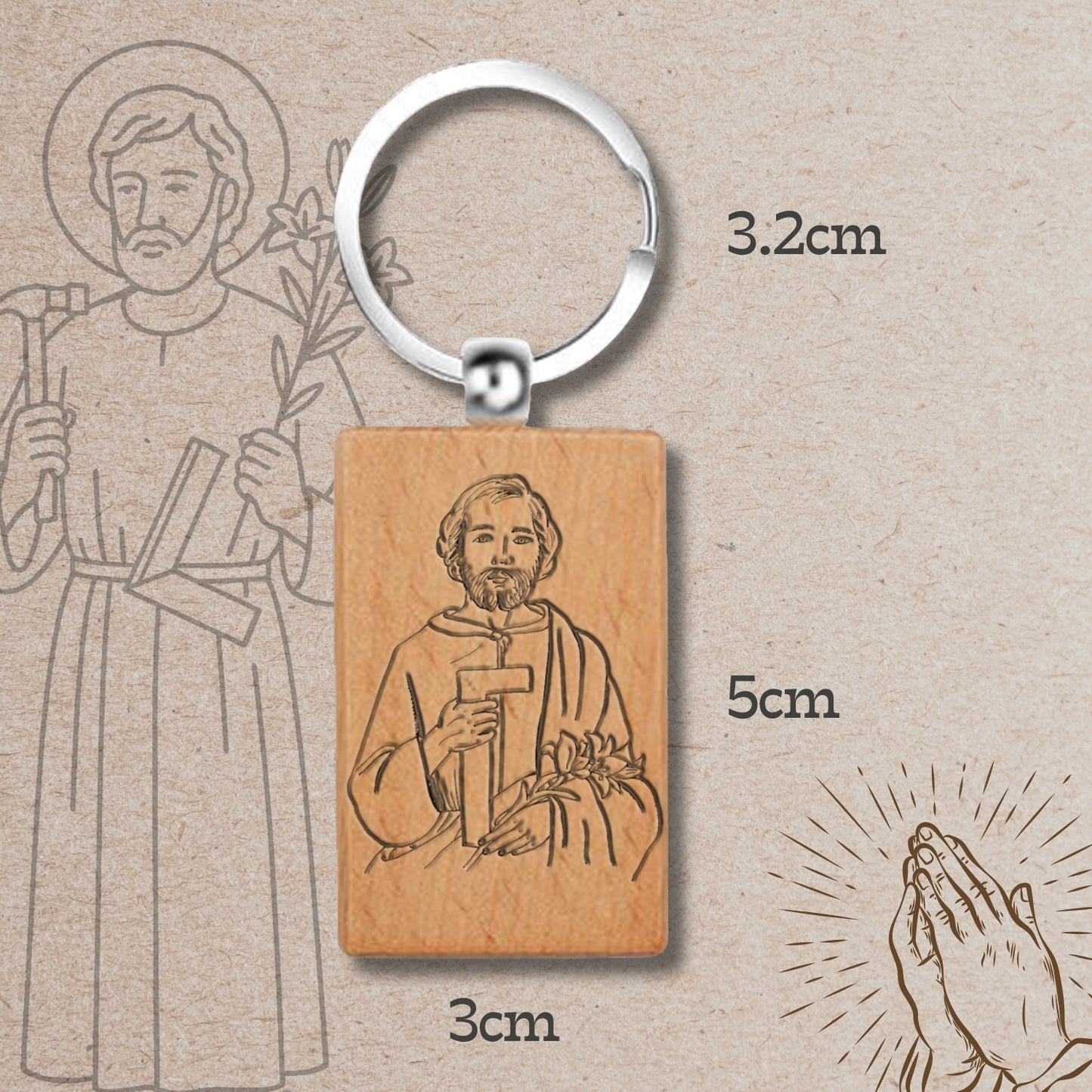Chaveiro de madeira com SÃO JOSÉ OPERÁRIO