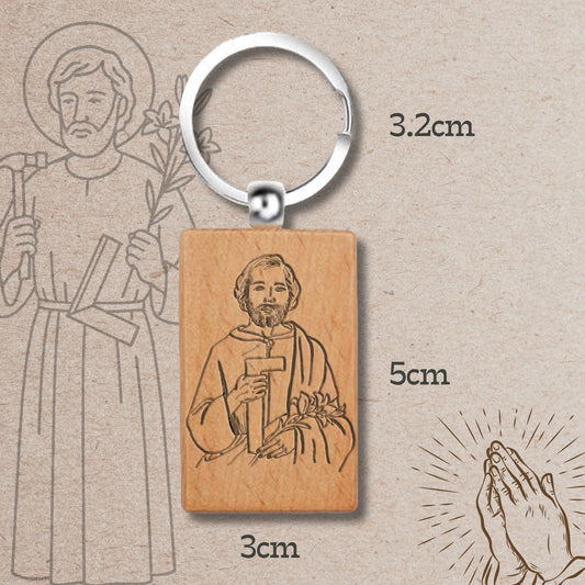 Llavero de SAN JOSE OBRERO en Madera Natural