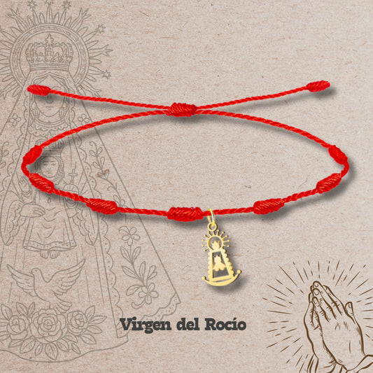 Pulsera 7 nudos con Colgante Virgen del Rocío Acero Dorado
