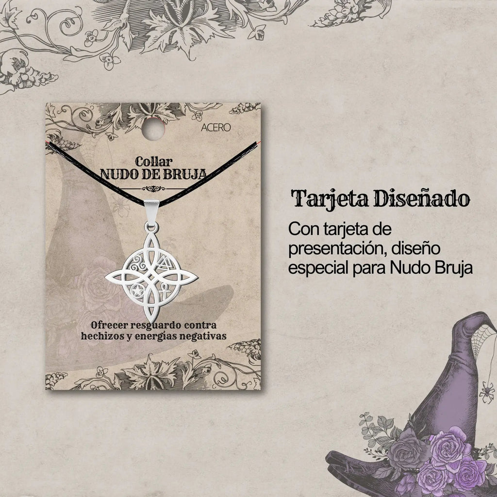Collar Nudo de Bruja Acero Plateado detalle